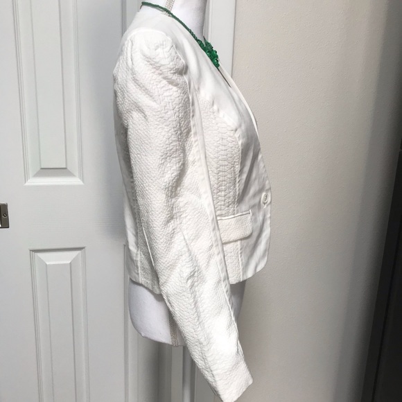 🛍️ SOLD VINTAGE Worthington White Cropped Textured Blazer 10 - Picture 3 of 7